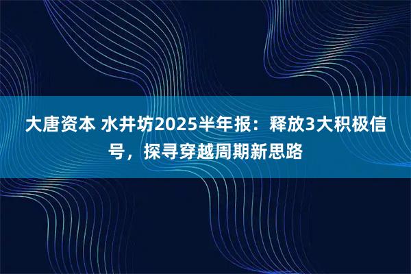 大唐资本 水井坊2025半年报：释放3大积极信号，探寻穿越周期新思路